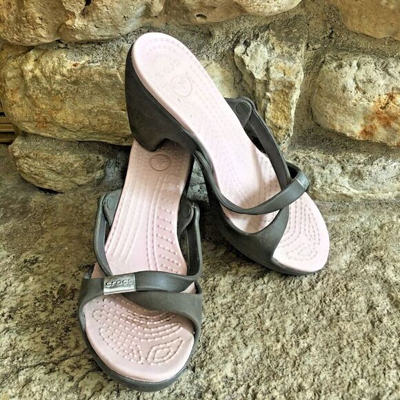 CROCS Shoes - CROCS Olive Green Cyprus IV Rubber High Heel Slide Sandals Slip On Shoes W8